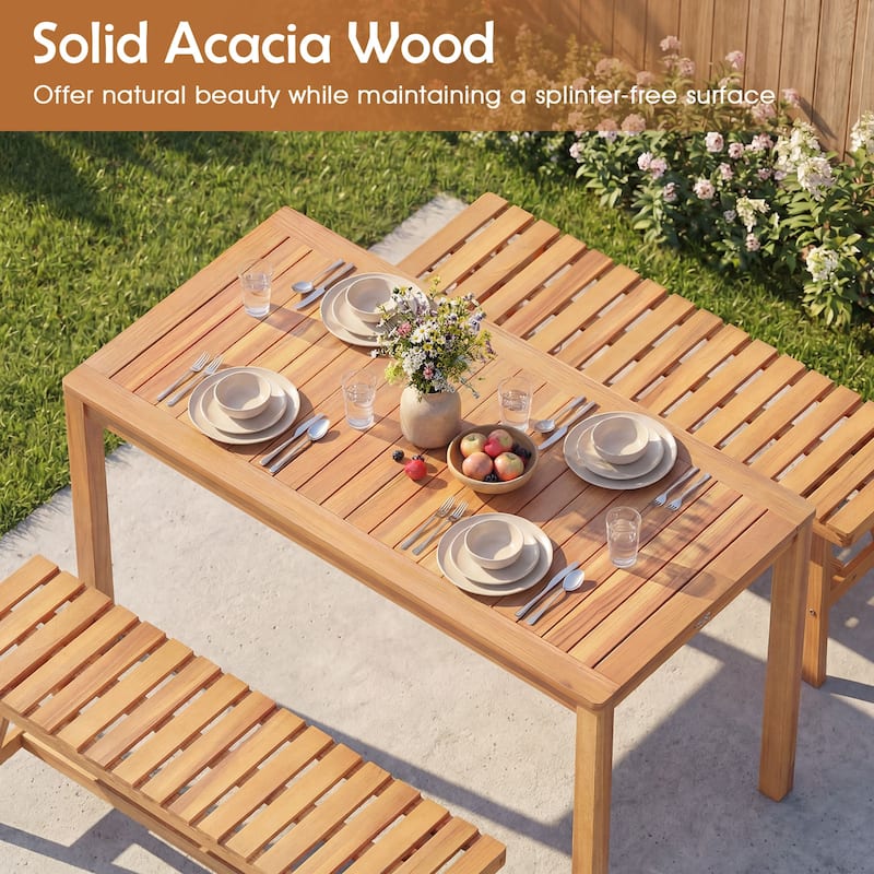 Gymax Outdoor Acacia Wood Dining Table w/Slatted Tabletop for Garden