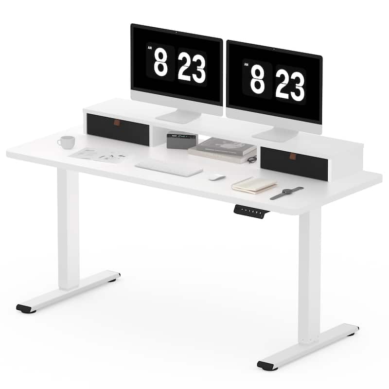FlexiSpot 48"x24"/55"x24" Ergonomic Height Adjustable Standing Desk with 2 Drawers, Monitor Stand Computer Desk