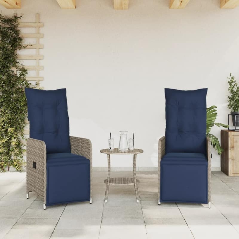 vidaXL Reclining Patio Chairs 2 pcs with Table Gray Poly Rattan - 21.5" x 23" x 36.2"