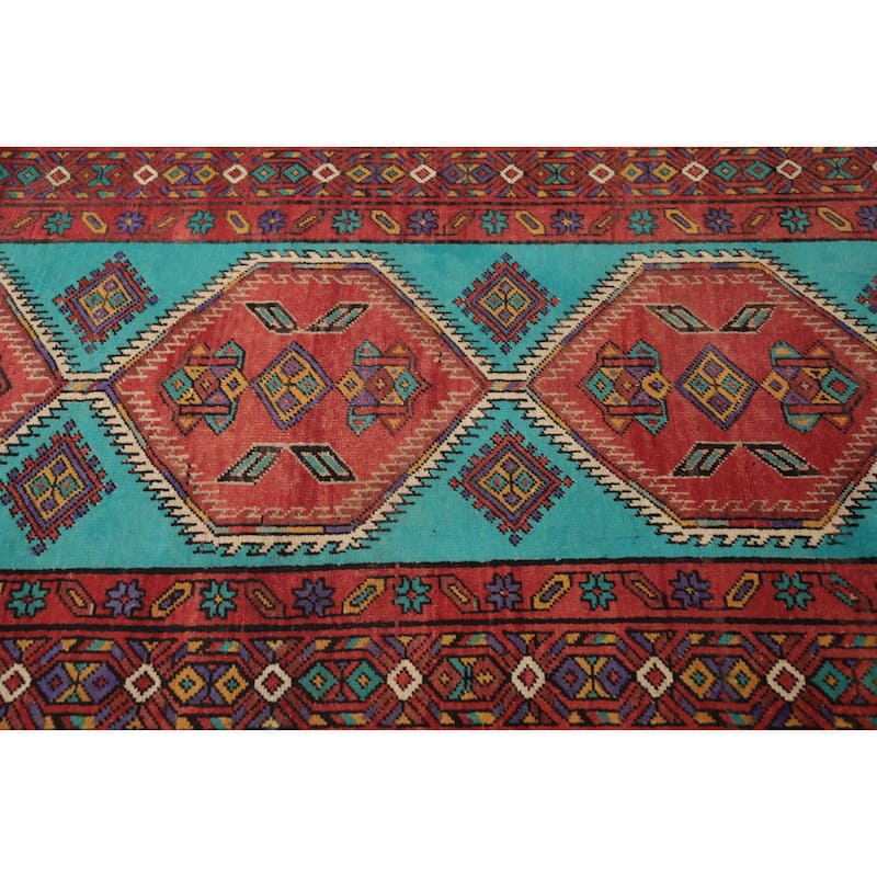Hand Knotted Oriental 100% Wool Carpet Traditional Tribal Navy Blue & Blues Ardebil Runner Rug - 13' 9'' X 3' 6''