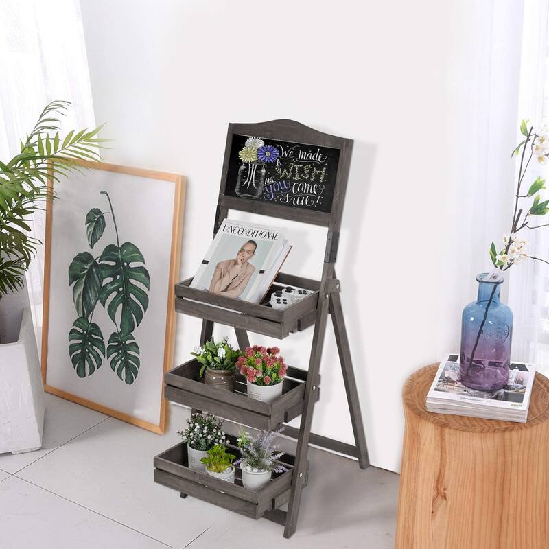 3-Tiered Free Standing Chalkboard Wood Plant Stand - 20 in. x 42 in. x 15 in.