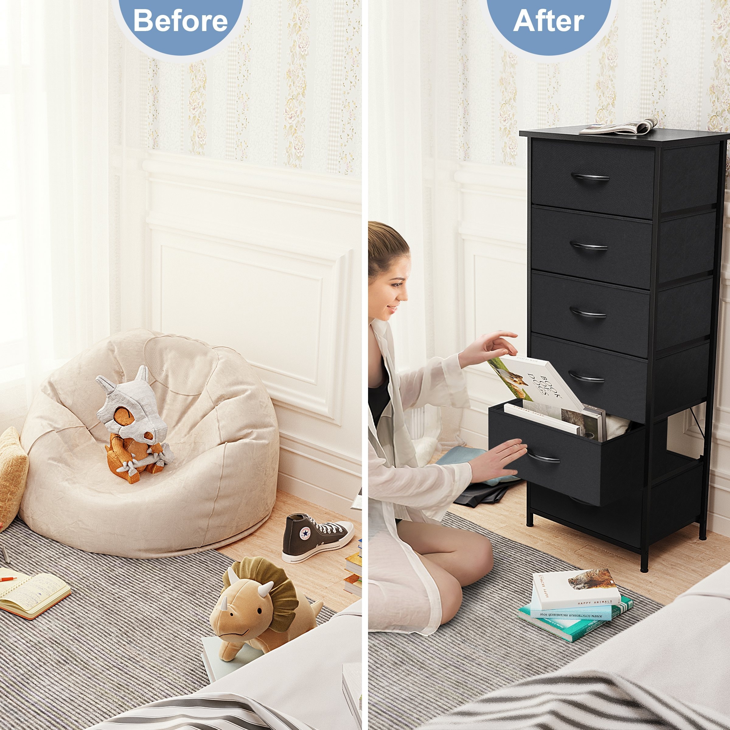 Crestlive Products Vertical Dresser Storage Tower with Wood Top