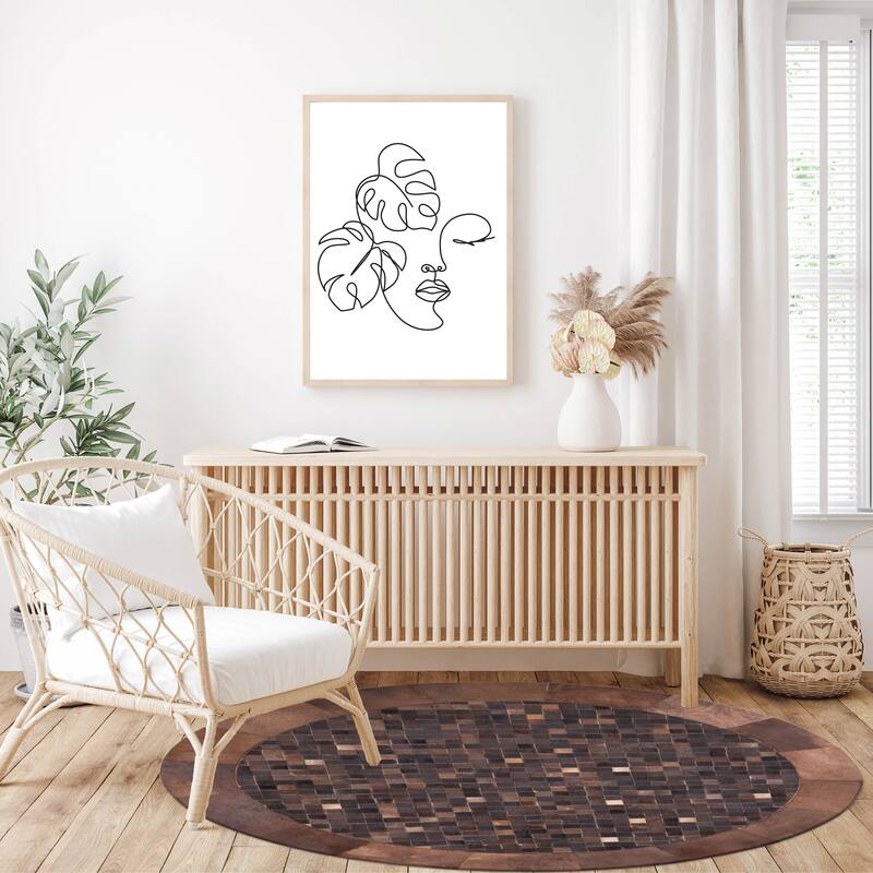 ECARPETGALLERY Handmade Cowhide Patchwork Dark Brown Leather Rug - 5'0 x 5'0