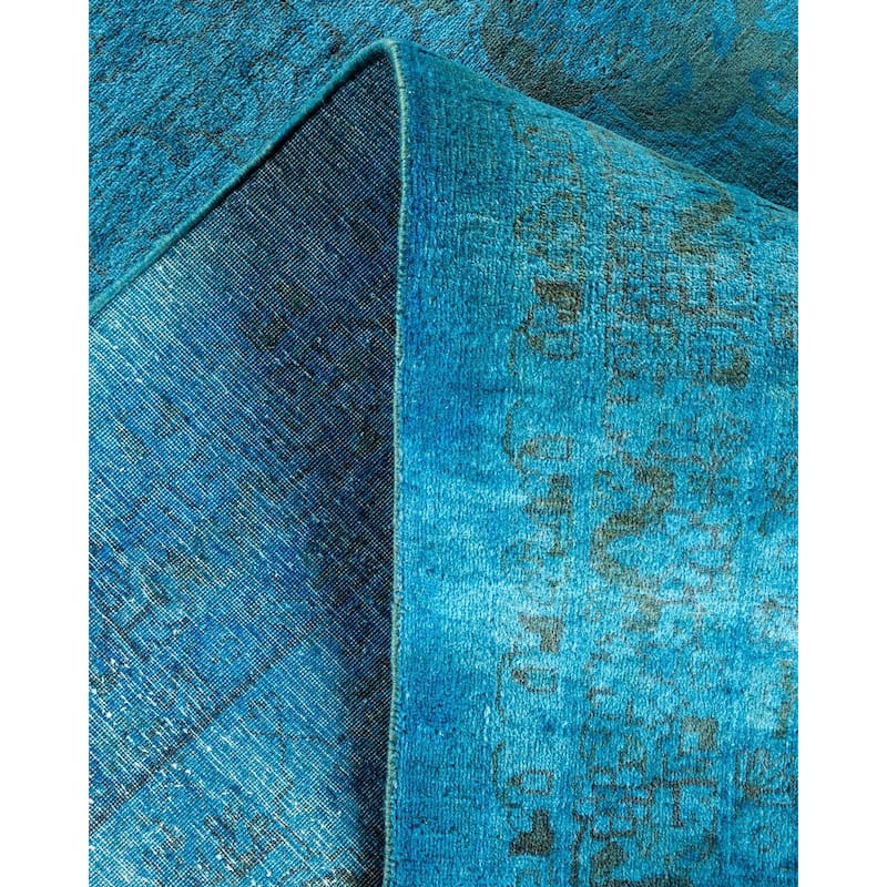 Overton Hand Knotted Wool Vintage Inspired Modern Contemporary Overdyed Blue Area Rug - 10' 2" x 13' 10"