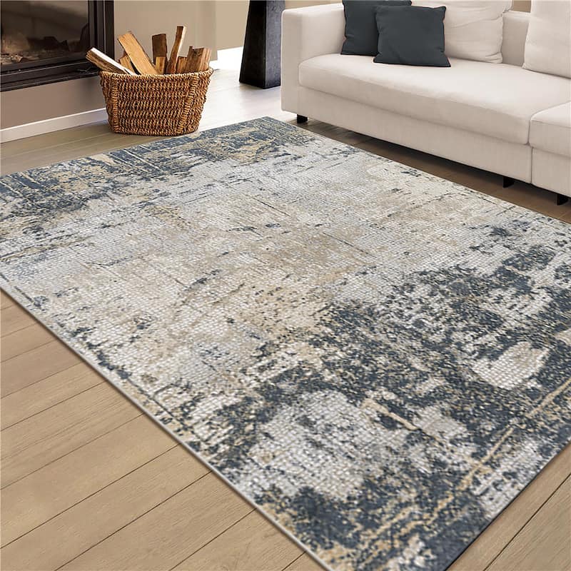 The Gray Barn Longleat Modern Abstract Polyester Blend Area Rug - 7'6" x 9'6" - Beige/Navy Blue