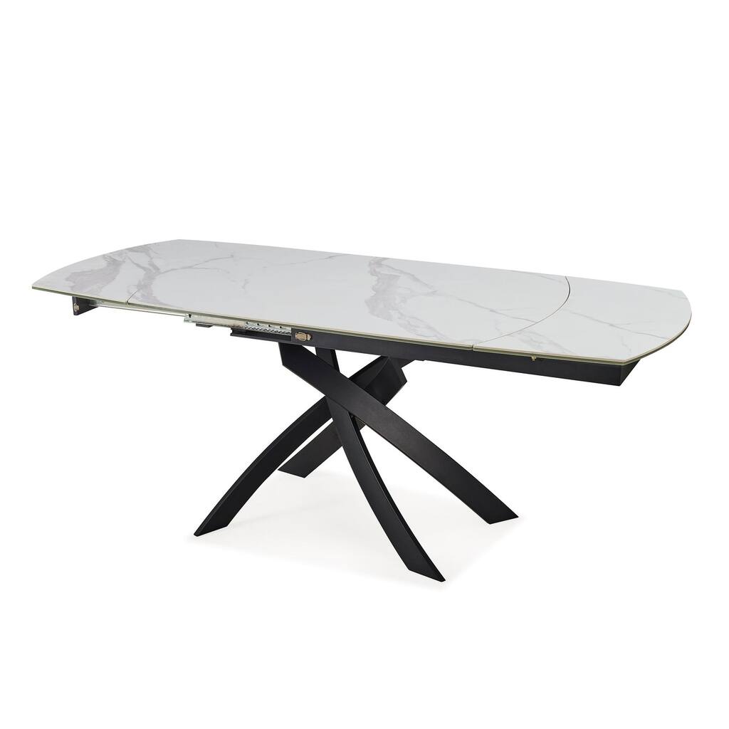 Functional ceramic top dining table with black metal legs