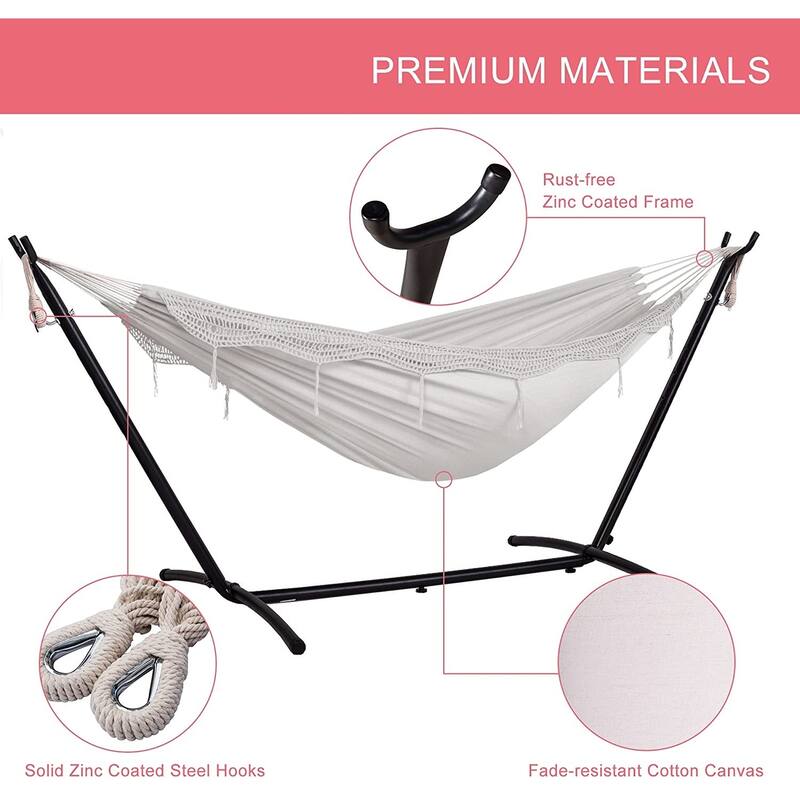 Double Cotton Hammock with Space Saving Steel Stand