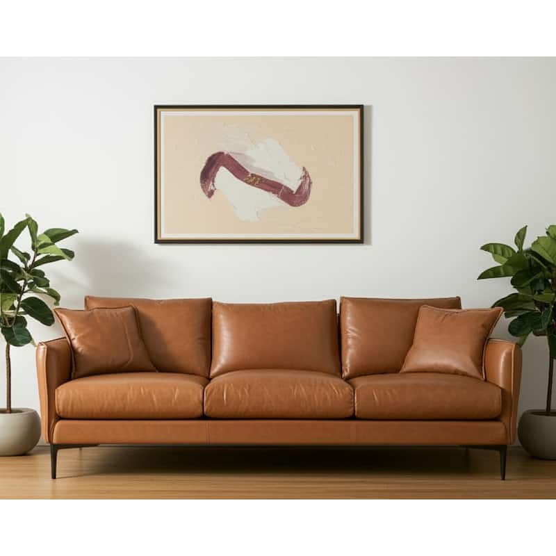 HomeRoots 86" Tan Leather Sofa And Toss Pillows With Black Legs - Tan