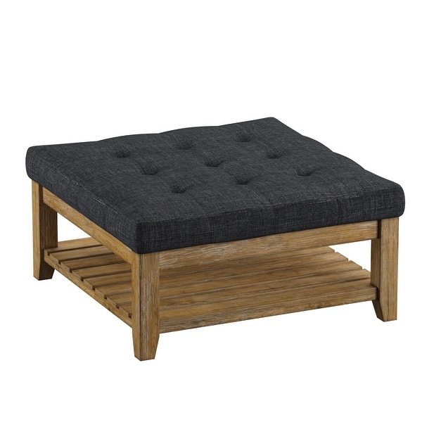 slide 19 of 22, Lennon Pine Planked Ottoman Coffee Table by iNSPIRE Q Artisan Dark Grey Linen- Button Tufts