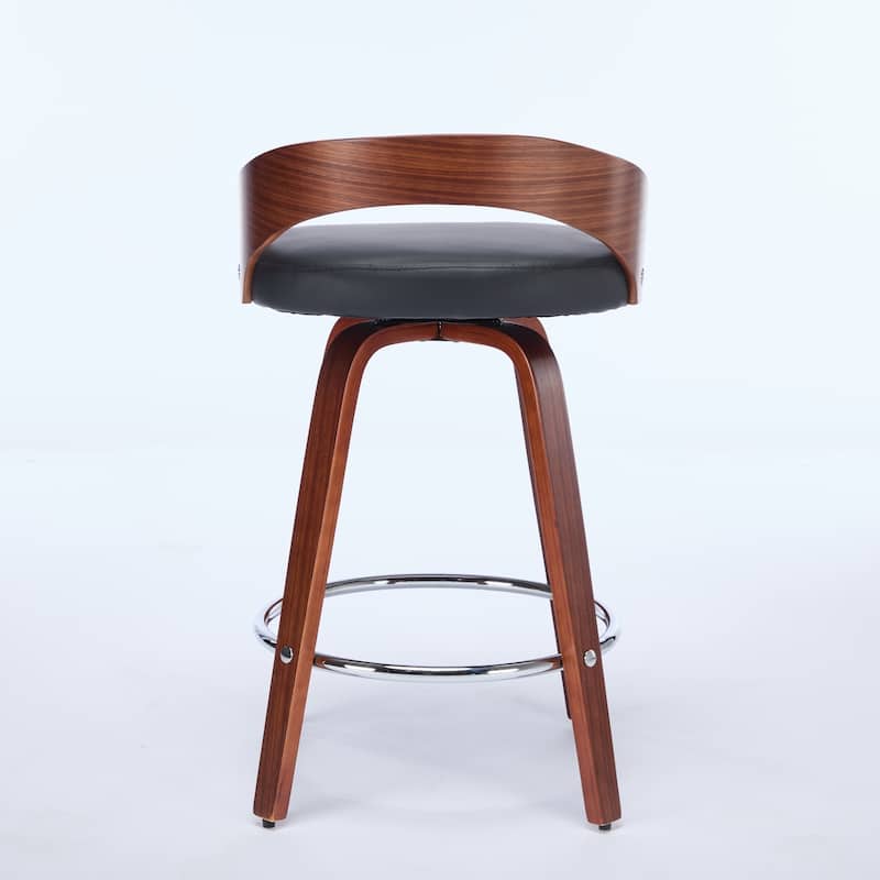 Bar Stools Set of 2, Swivel Bar Height Stools with Low Back, Wood Bar Chairs with Soft Cushion Seat, 25-Inch Seat Height