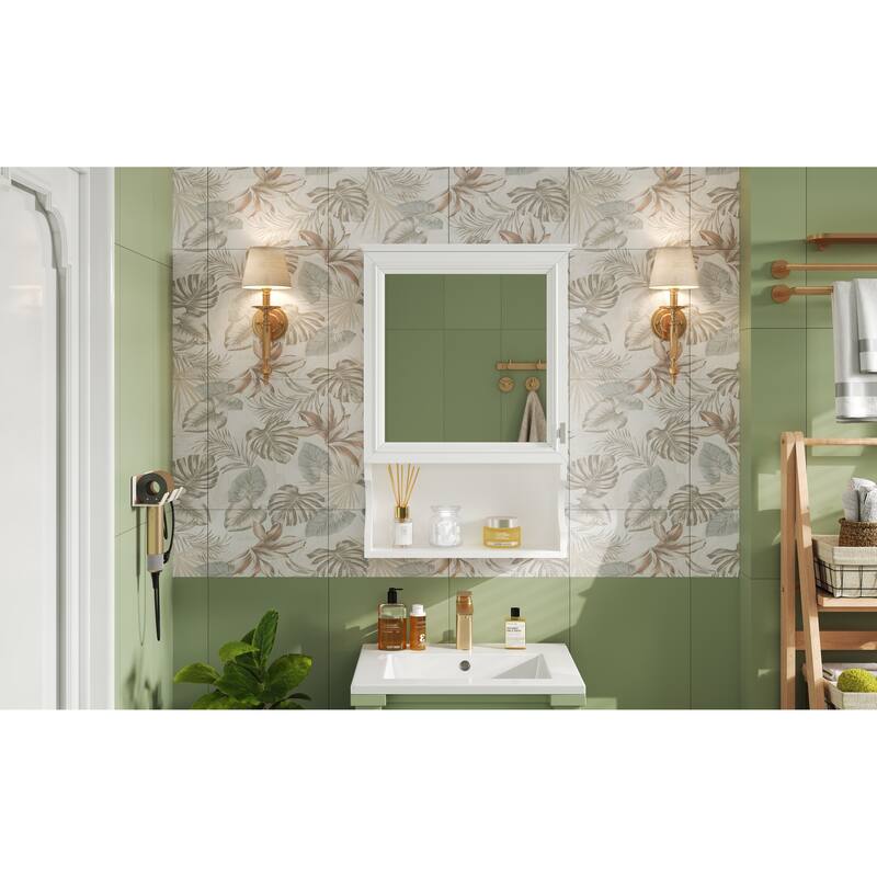 GDFStudio - Larenta Modern Wall-Mounted Bathroom Medicine Cabinet with Mirror, Adjustable Shelves & Half-moon Silhouette - 20"W