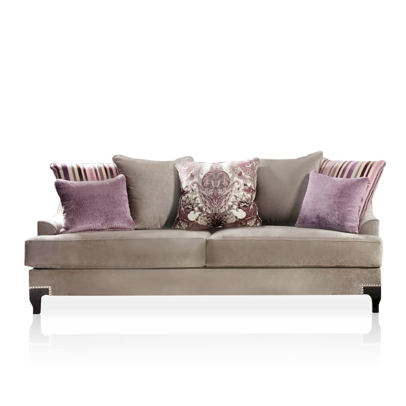 Gisc Contemporary Velvet Upholstered Sloped Arm Sofa by Furniture of America
