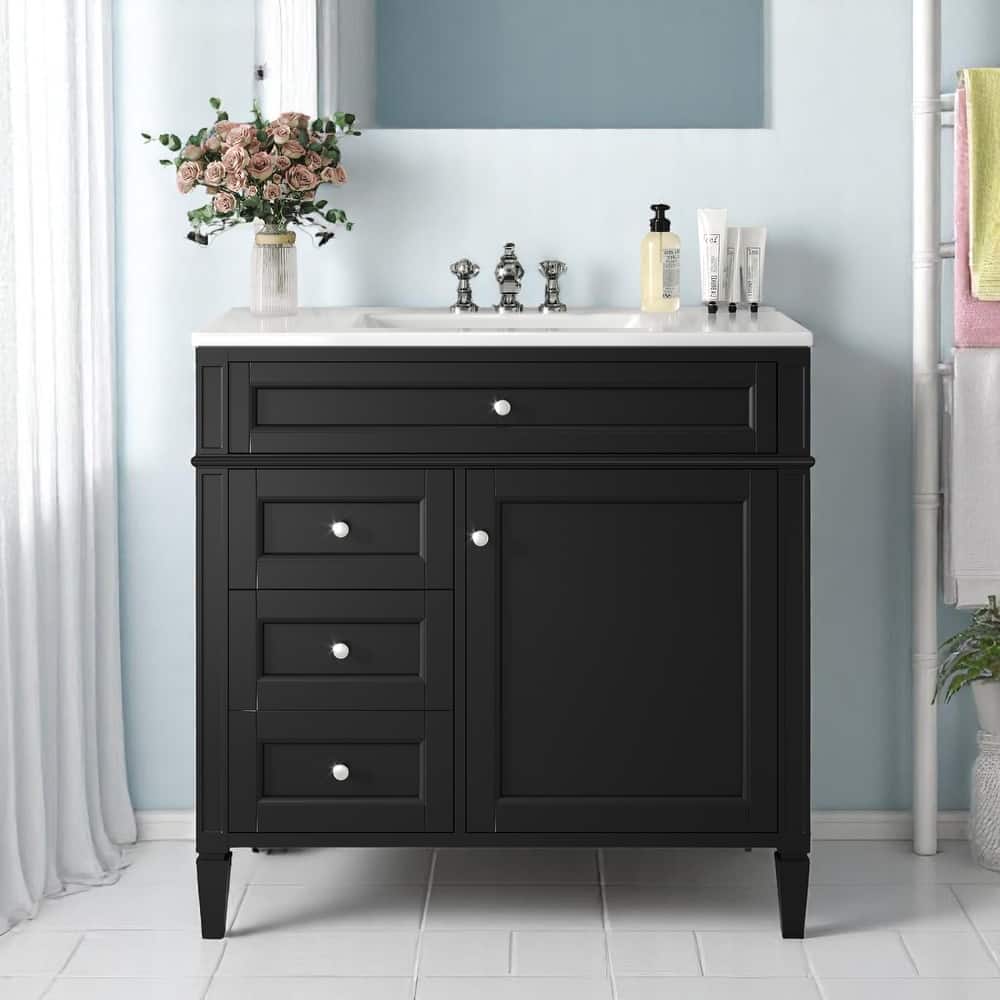 36 Inch Bathroom Vanity with Sink Top, Freestanding Storage Cabinet with 3 Drawers and Single Door, Modern Style