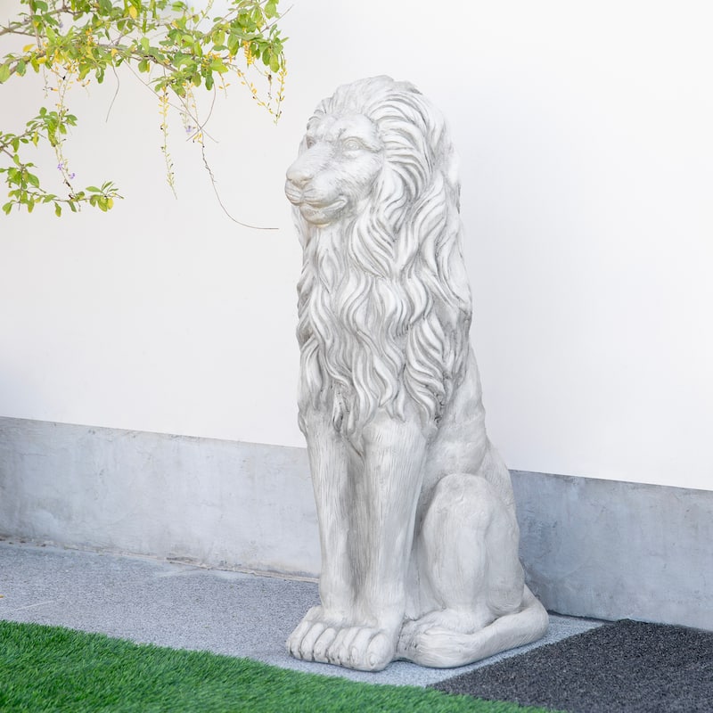 Glitzhome 36.25"H Oversized MGO Bronze/White/Black Sitting Lion Garden Statue