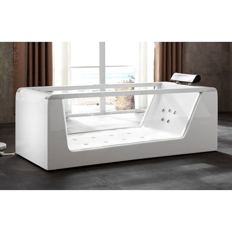 6 ft Clear Rectangular Acrylic Whirlpool Bathtub - White