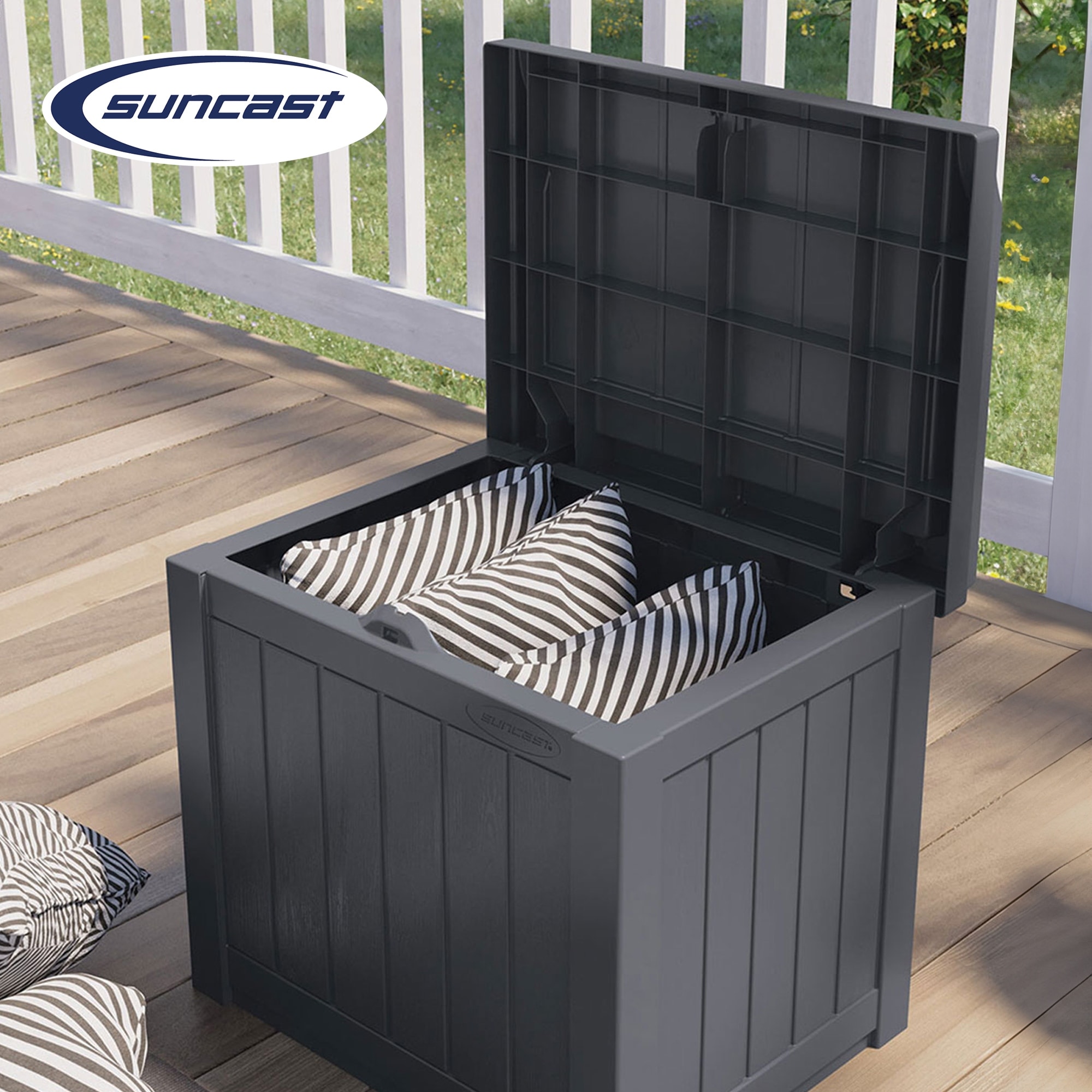Suncast 22 Gal Outdoor Patio Small Deck Box w/Storage Seat, Cyberspace (4  Pack) - 17.5 - Bed Bath \u0026 Beyond - 37873412, image size:2000x2000