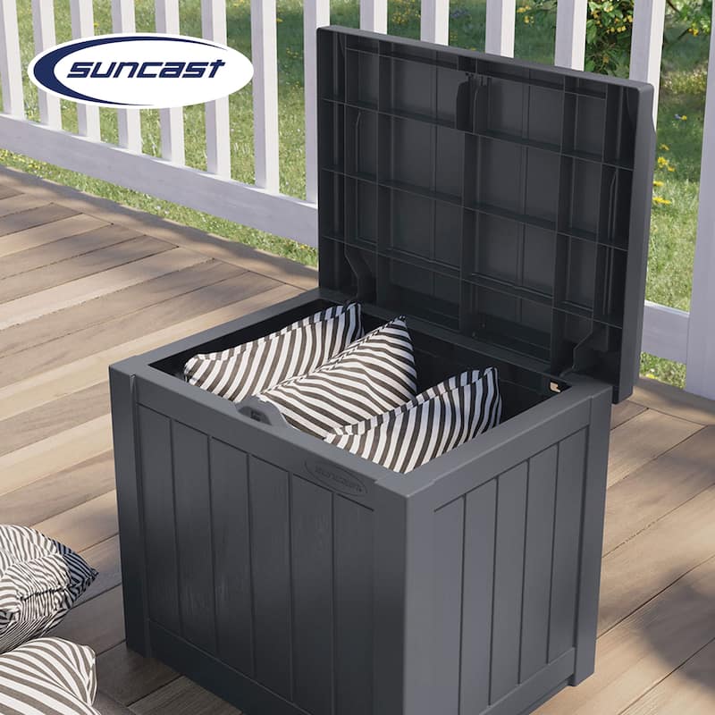 Suncast 22 Gallon Outdoor Patio Small Deck Box with Storage Seat, Stone (2 Pack)
