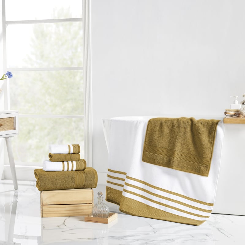 Modern Threads 6-Piece Quick Dry White/Contrast Towel Set
