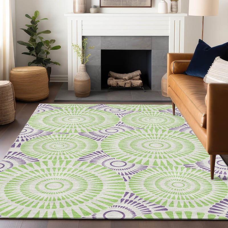 Machine Washable Indoor/ Outdoor Chantille Modern Burst Rug