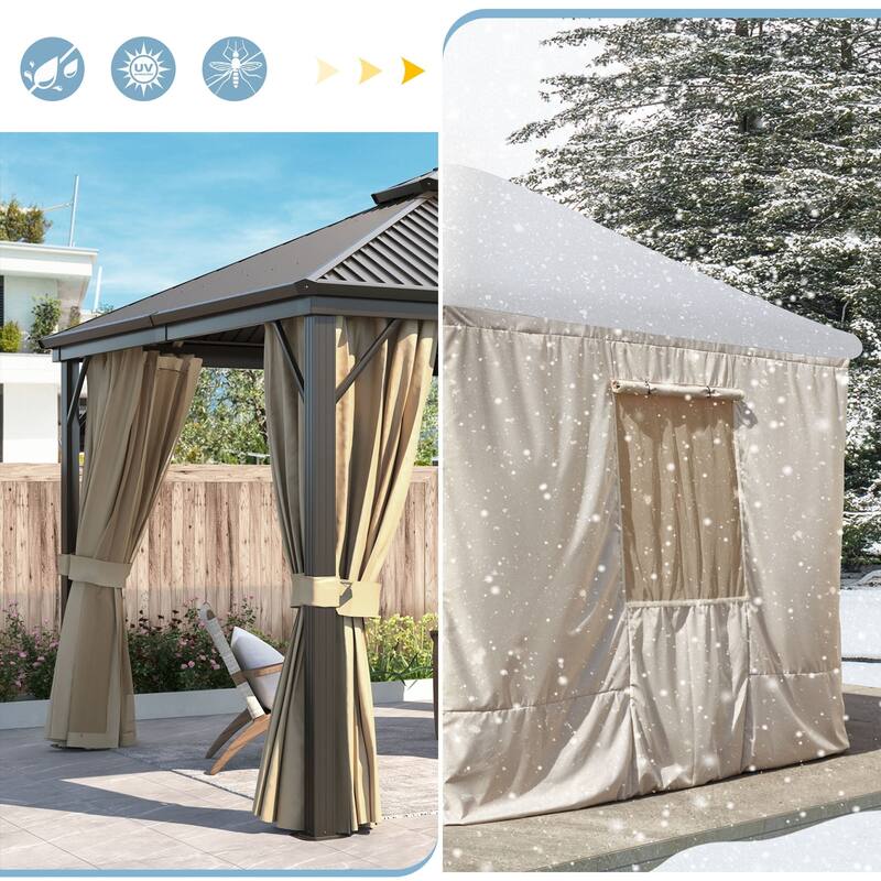Outdoor Hardtop Gazebo with Galvanized Steel Double Roof & Aluminum Frame, Outdoor pergola with Premium Curtains and Nettings