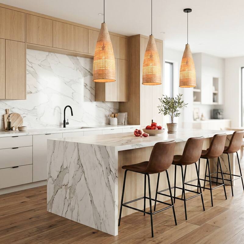 9" Coastal Woven Bamboo Bottle-Shaped Adjustable Pendant Light Chandelier