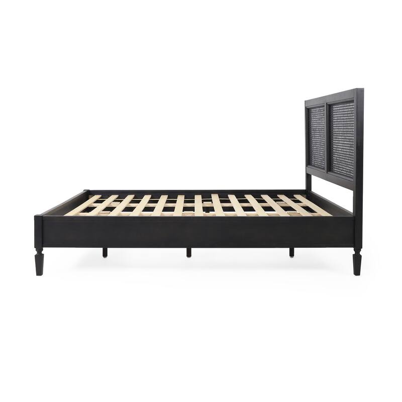Rustic Style Queen Size Acacia Wood Platform Bed with Strong Slats Support for Bedroom