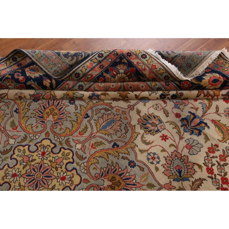 Hand Knotted Oriental 100% Wool Carpet Traditional Medallion Beige & Ivories Tabriz Area Rug - 12' 11'' X 10' 0''