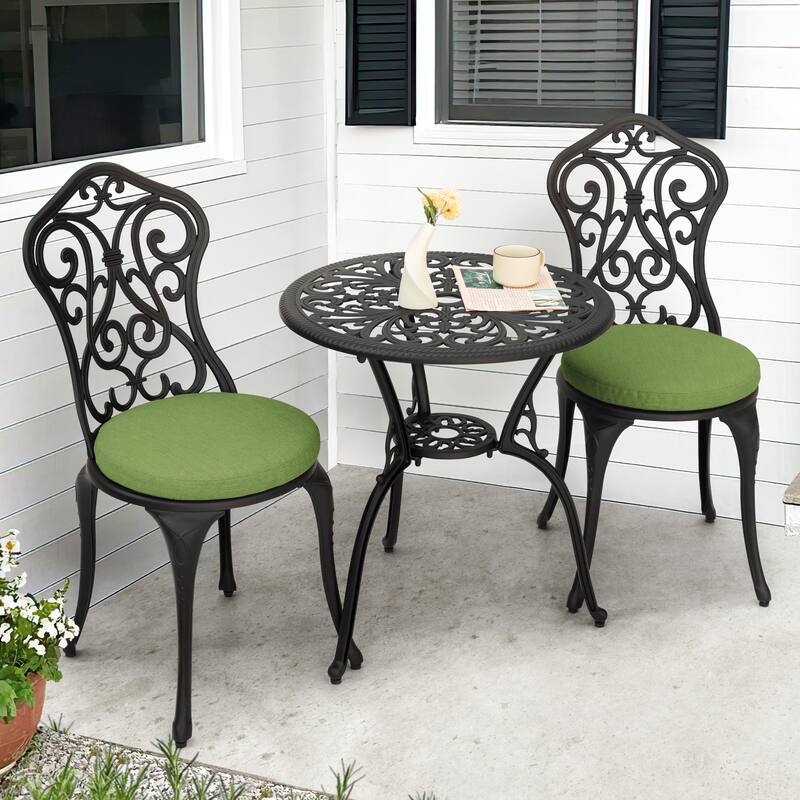 Outdoor 2-Pack 15'' x 1.4" Green Round Chair Seat Cushions with Straps