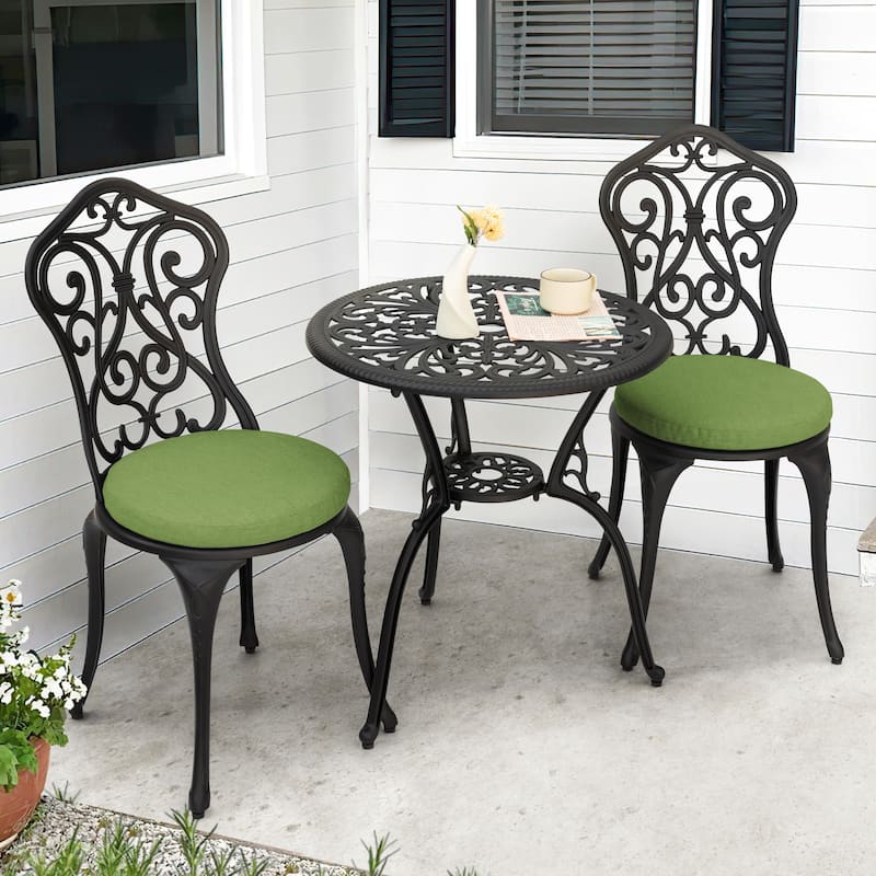 Patio 3-Piece Cast Aluminum Bistro Set with Cushions, Umbrella Hole