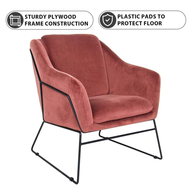 Harmony Mid-Century Velvet Upholstered Accent Arm Chair with Metal Frame & Plush Cushion for Home Office, Living Room, & Bedroom