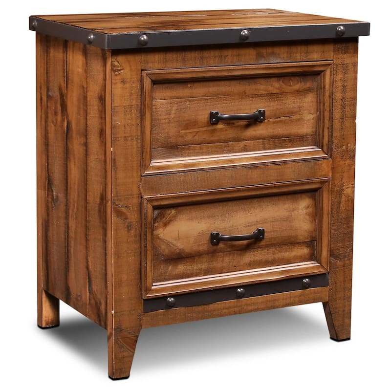 Set of 2 Larson Solid Pine Wood 2 Drawer Nightstand - Brown