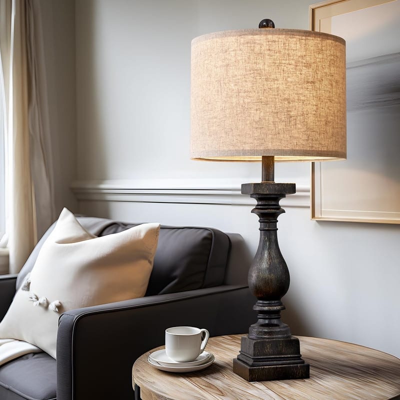 27" Farmhouse Table Lamp Set of 2 with USB A and C