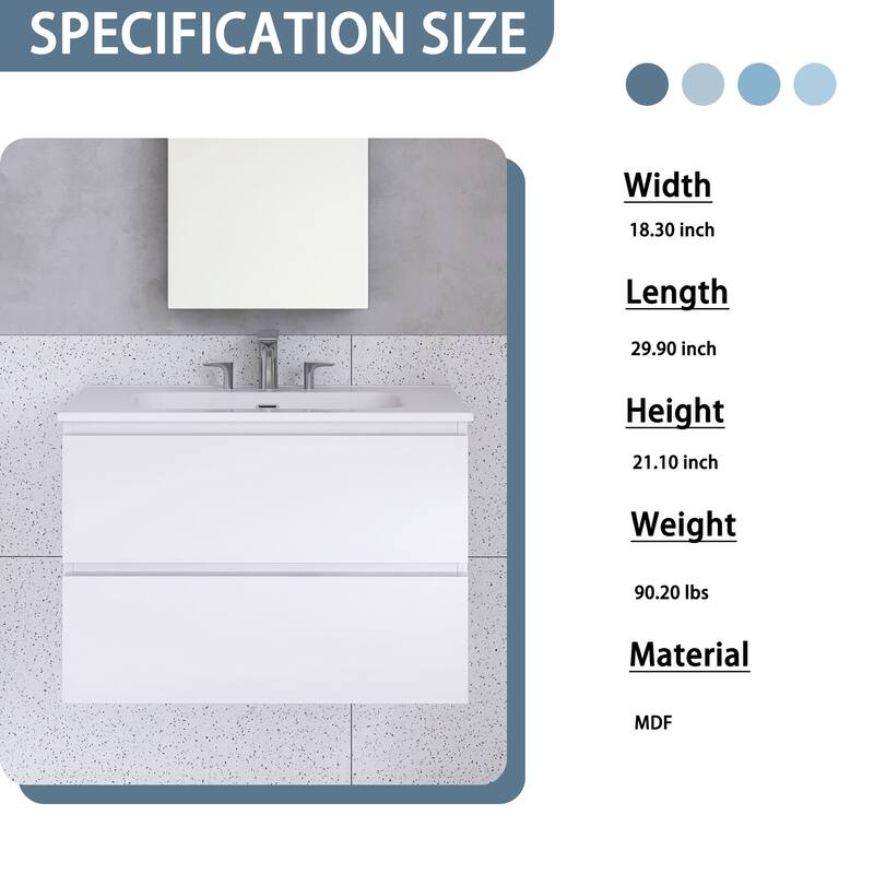 Floating Integrated Bathroom Vanity with Ceramic Sink, Three Faucet Holes