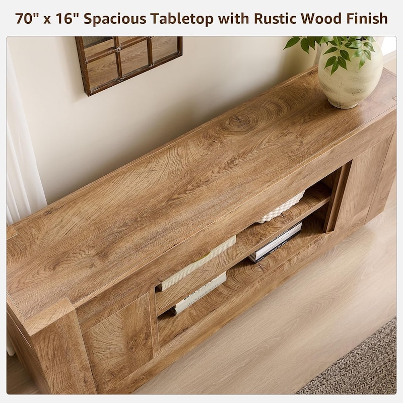 Modern TV Stand, Entertainment Center for TVs Up to 80", Thick Wood