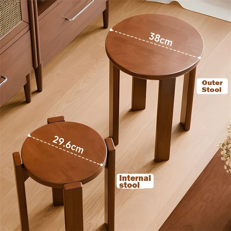 4 Packs Walnut Stools Spac-saving Design, 4-in-1 Solid Wood Stool Side Table