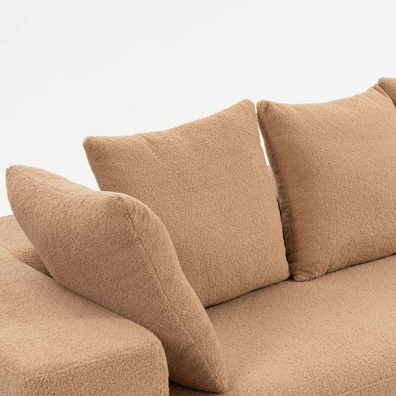 L-Shaped Modular Sectional Sofa, Full Foam Compressed Deep Seat Sofa, Upholstered Corner Sofa with 5 Throw Pillows