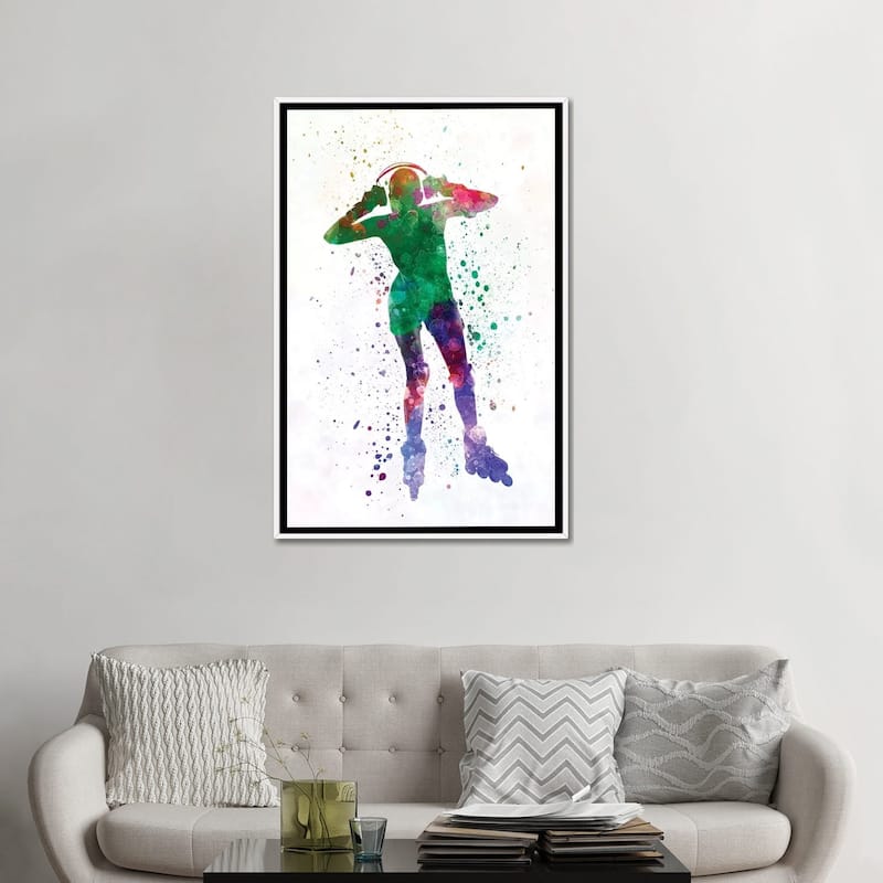 iCanvas "Woman In Roller Skates iIn Watercolor IV" by Paul Rommer Framed Canvas Print