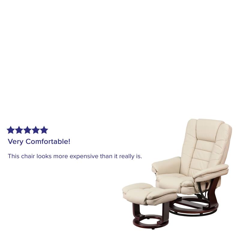 Contemporary LeatherSoft Recliner with Horizontal Stitching and Ottoman