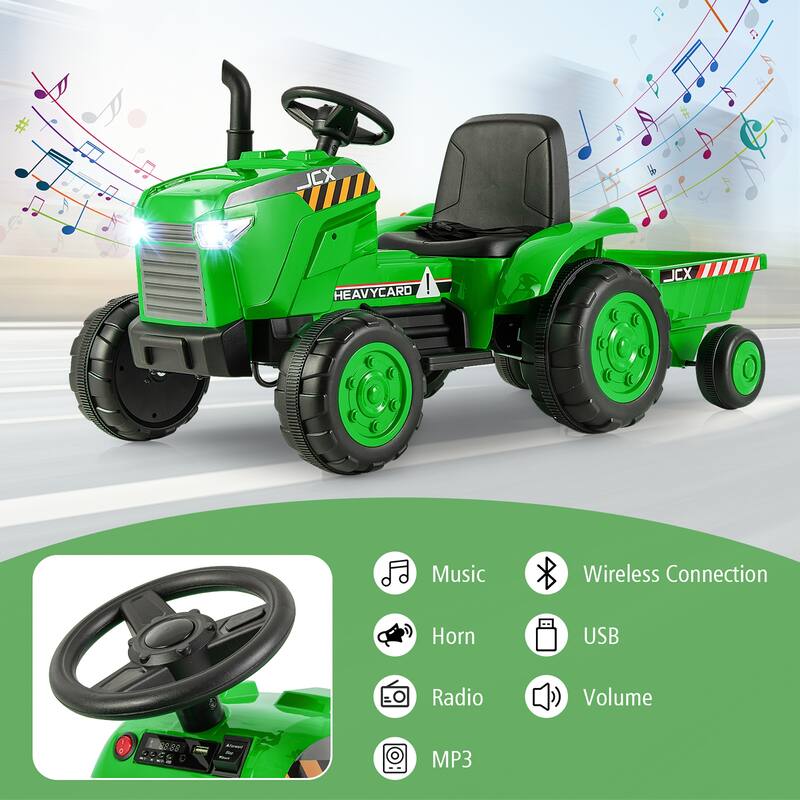 Gymax 2-in-1 Electric Toy Car 12V Kids Ride On Tractor w/ Trailer