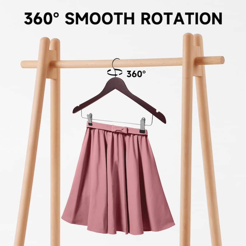 BP4U Solid Wood Hangers with Adjustable Metal Clips, Wooden Hangers for Coats, Jackets, Pants, Dresses, Skirts, and Suits