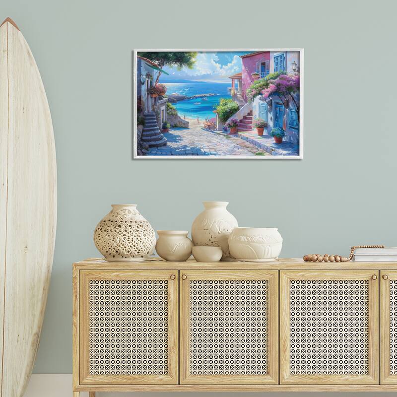 Stupell Seaside Village Cobblestones Framed Giclee Art Design By LSR Design Studio