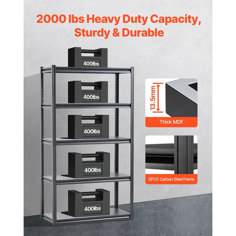Black Steel Adjustable Garage Shelves, 3000 lbs Heavy-Duty Rack