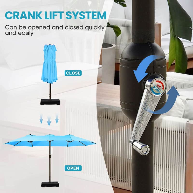 Aoodor 15ft Outdoor Double Sided Market Patio Umbrella with Base Stand