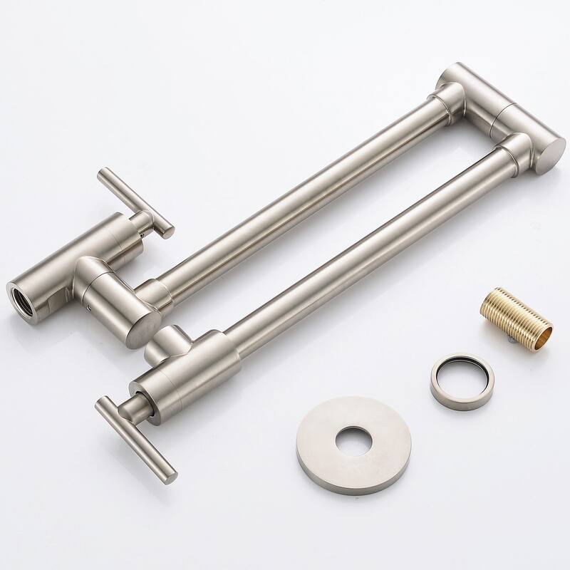 Double Handle Single Hole Wall Mounted Pot Filler Faucet - 25.98-in L x 8.66-in H