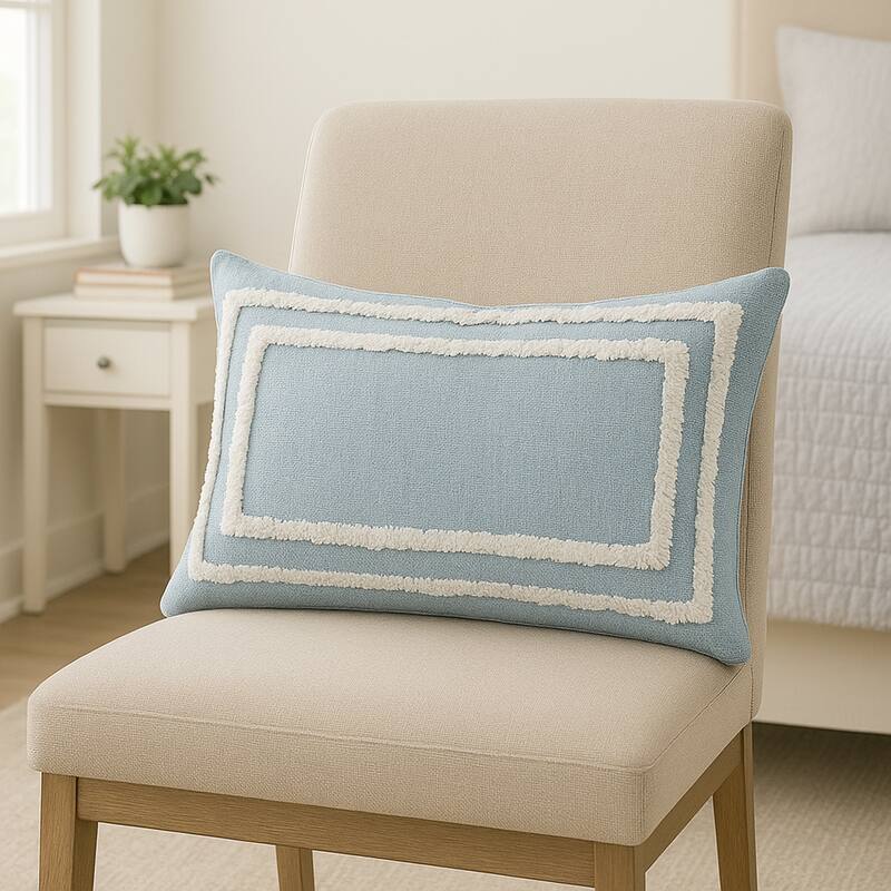 Sevita Guajira Contemporary Textured Sky Blue/White Cotton Throw Pillow