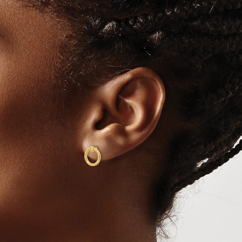 Curata 14k Yellow Gold Textured Twisted Circle Post Earrings 10.5x9mm