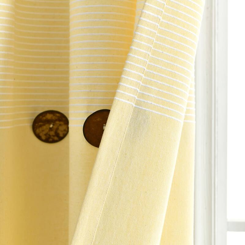 Lush Decor Farmhouse Button Stripe Yarn Dyed Woven Cotton Window Curtain Panel Pair
