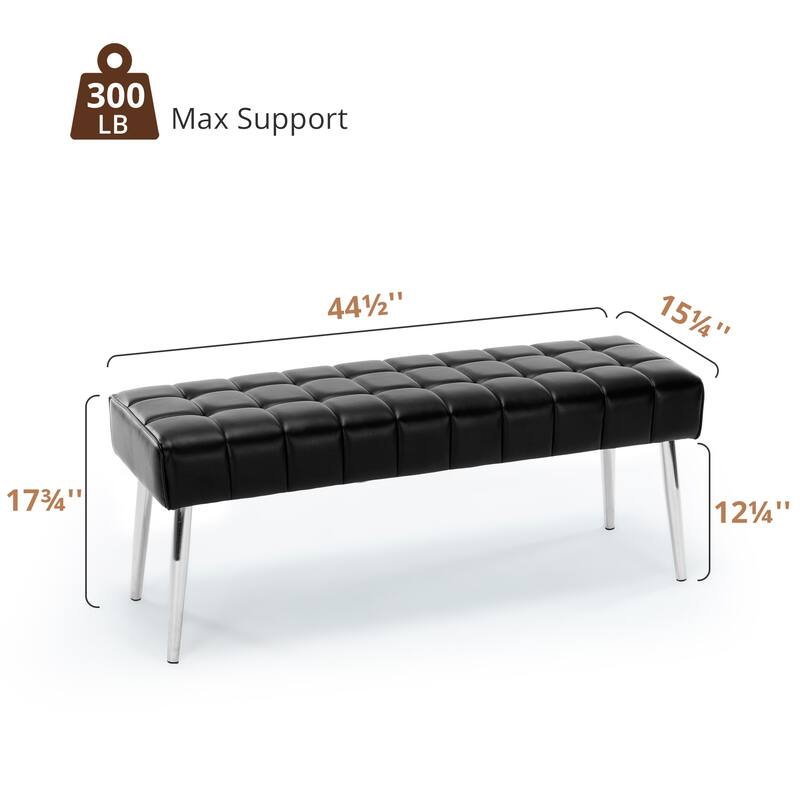 Upholstered Leather Entryway Bench, Bedroom Bench for End of Bed - 44.5"L