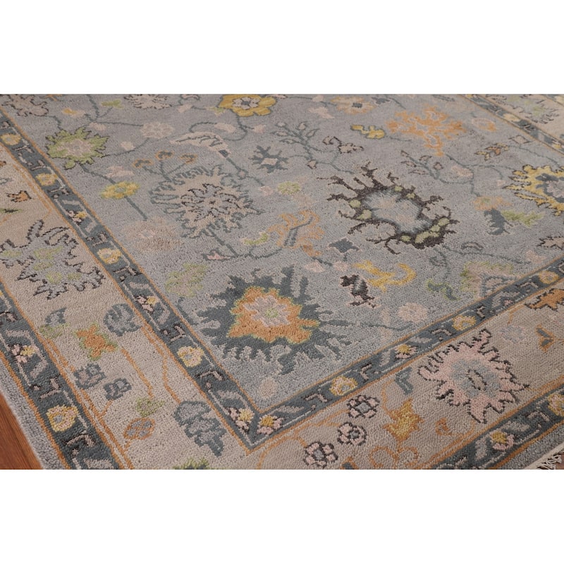 Gray Oushak Indian Area Rug Hand-Knotted Wool Carpet - 7'9"x 10'0"