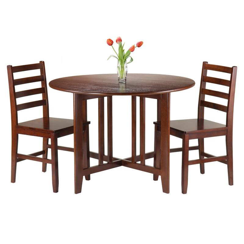 3-Pc Drop Leaf Table with Ladder-back Chairs, Walnut - Walnut